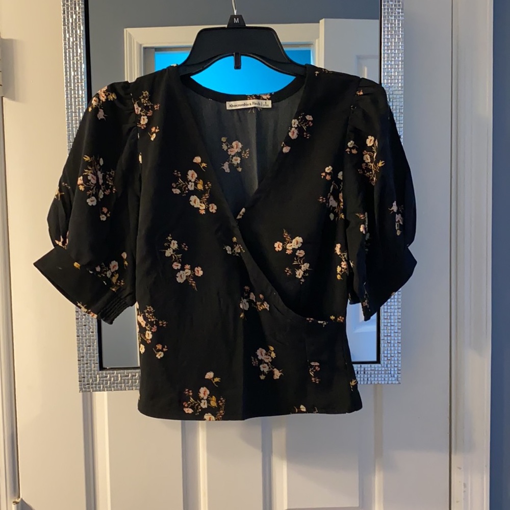 Abercrombie and Fitch, wrap top with puffed sleeves.